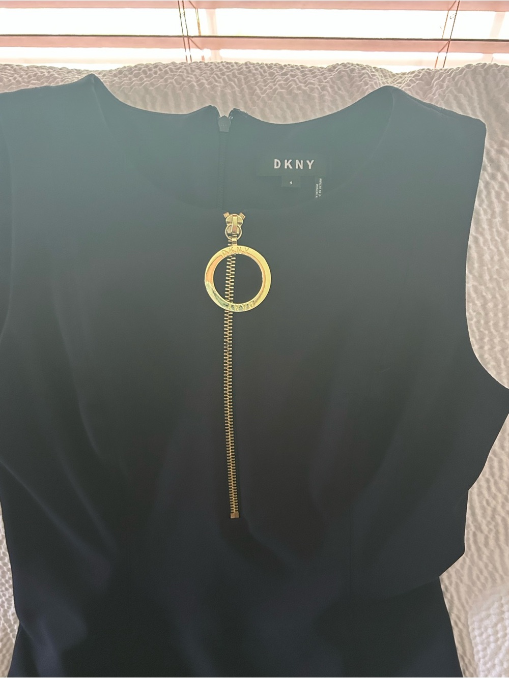 DKNY Black Sleeveless Dress with Gold Ring Zip